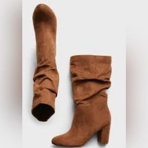 Slouchy Heeled Suede Boots Banana Republic Sz 7 Cognac